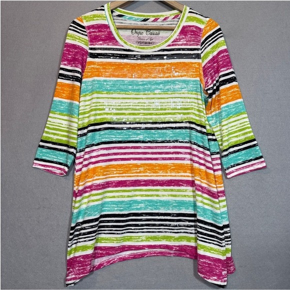 Onque Casuals Tops - Onque‎ Casuals Distressed Stripe Tunic Top Size Medium